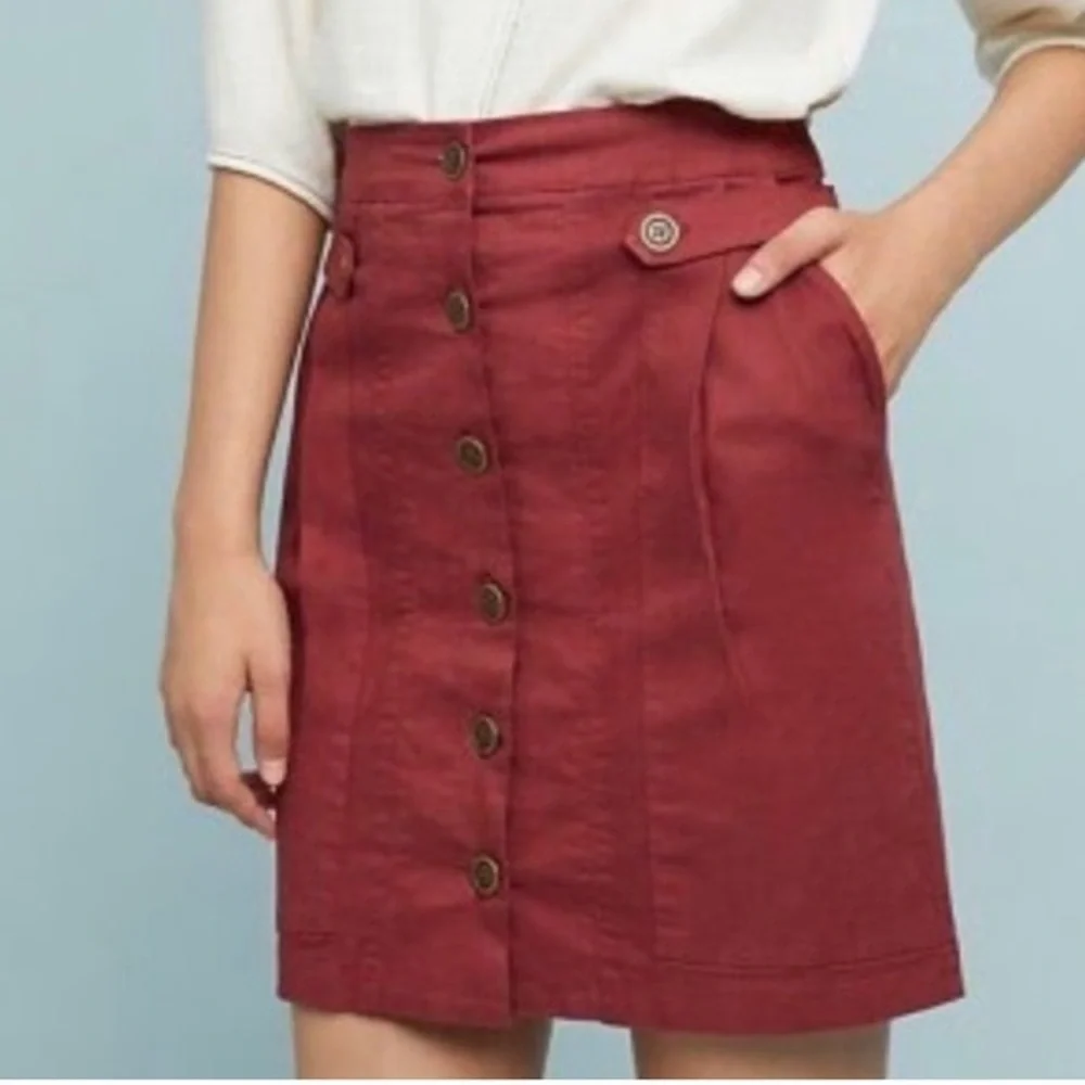 NWT Anthropologie brand AMADI Jupe Button Front Terra Cotta Mini Skirt size M
